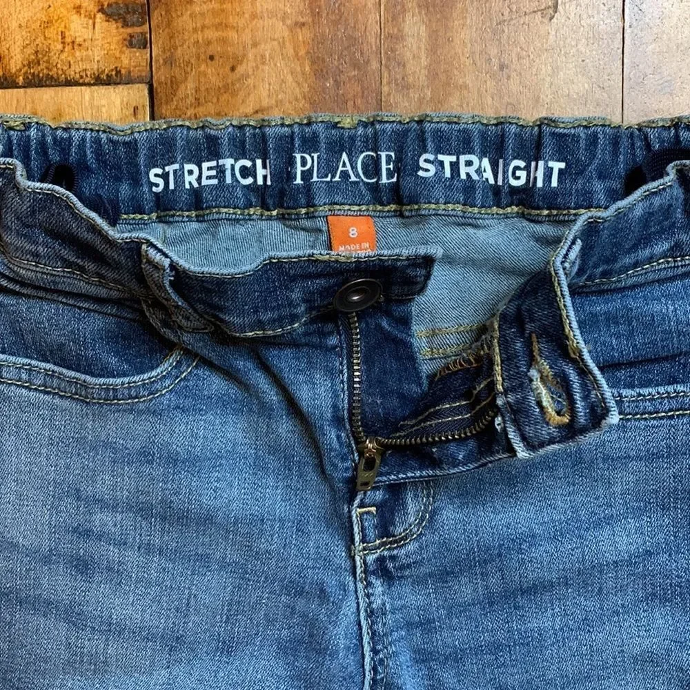 Childrens place jeans 8 girls straight leg stretch denim cotton adjustable waist